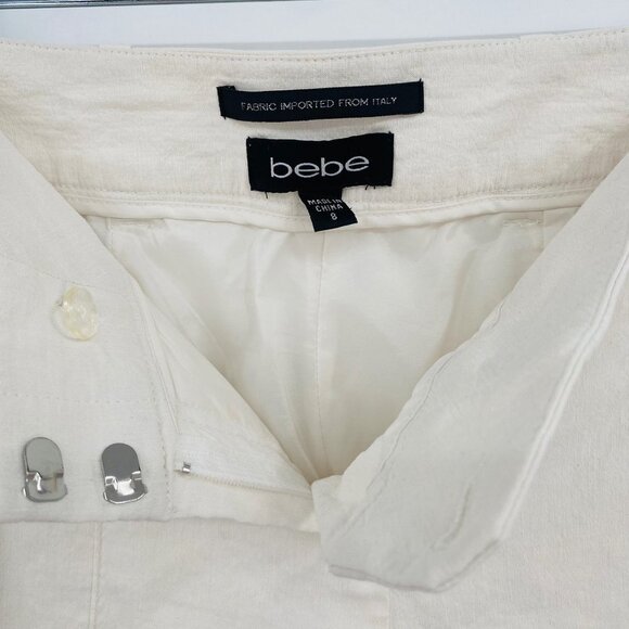 Bebe Womens White Linen Blend Cropped Casual Capri Pants 8 Minimalist Preppy - Picture 4 of 6